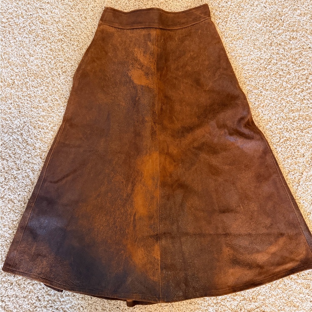 Billy Reid Suede Leather A-Line Midi Skirt -Size 0 - Picture 5 of 8